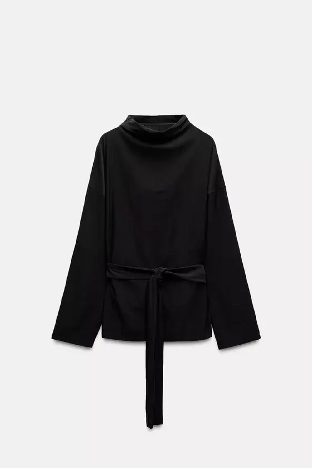 ZARA ТОП С ДРАПИРОВКОЙ И ПОЯСОМ, ЧЕРНЫЙ