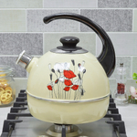 Чайник 4л со свистком, консольная ручка, слоновая кость "Полевые маки"