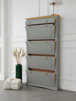 Обувница для прихожей, 87х21х169, Неаполь, закрытая, 4 двери 1 ящик, из массива дерева, зеленый эвкалипт, Dipriz