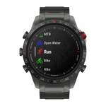 Спортивные часы Garmin MARQ Athlete (Gen 2) Performance Edition, гибридный блочный браслет, силиконовый ремешок цвета «красная плазма» Безель и корпус из титана с DLC-покрытием, AMOLED-дисплей с куполообразным сапфировым стеклом. Блочный браслет из титана