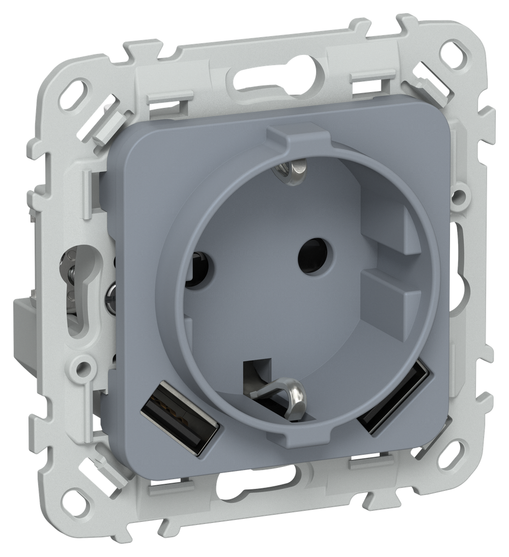 FLITE Розетка 1-местная с заземлением с защитными шторками 16А с USB A+A 3,1А РСЮша11-0-ФлМ маренго IEK