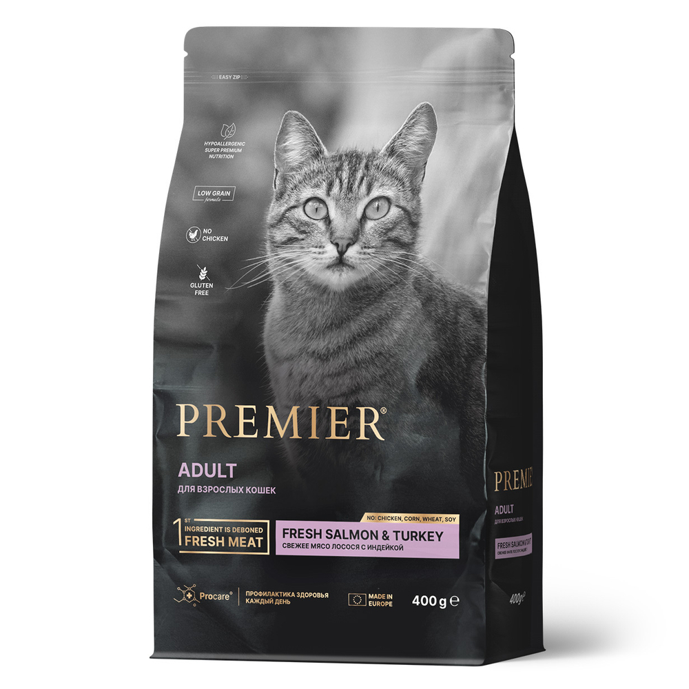Сухой корм PREMIER для взрослых кошек Лосось и индейка