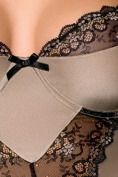 Сорочка с кружевом на косточках цвета Мокко Fibi Chemise SM (42-44) (Цвет: кофейно-бежевый)