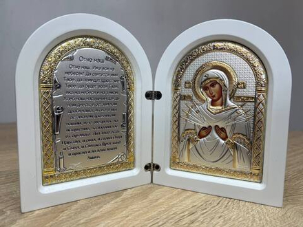 Складень, Семистрельная, Молитва, икона арочная, белое дерево 140x200