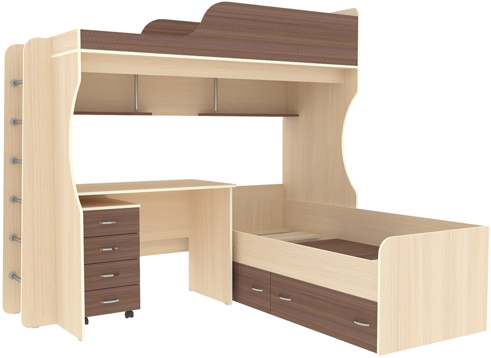Двухъярусная кровать КарИВи Дуэт-5 с металлической лестницей  Дуб Молочный Бодего Темный