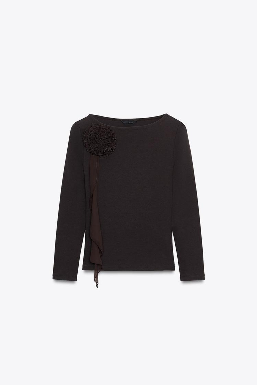 ZARA ФУТБОЛКА С ОБЪЕМНЫМ ЦВЕТКОМ, КОРИЧНЕВЫЙ