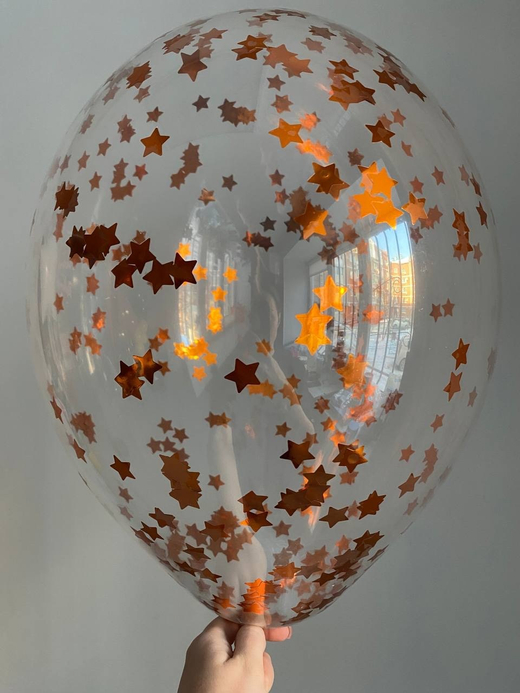 Воздушный шар с наполнением конфетти звезда оранжевый ПАЛИТРА №4431