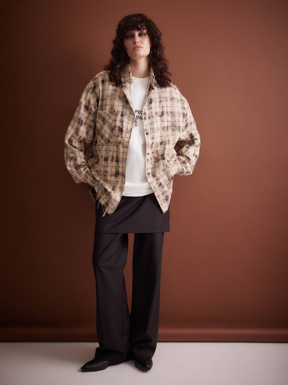 Рубашка Grunge, бежево-черная