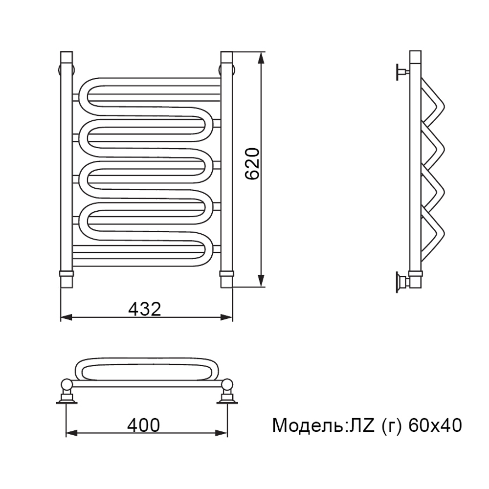 Полотенцесушитель Ника CURVE ЛZ (Г) 60/40, шт
