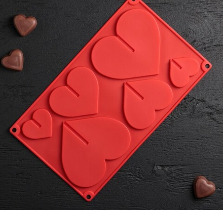 Форма для шоколада 17×29 см «Сердце 3D», 6 ячеек (8,5×6,2 см), цвет МИКС