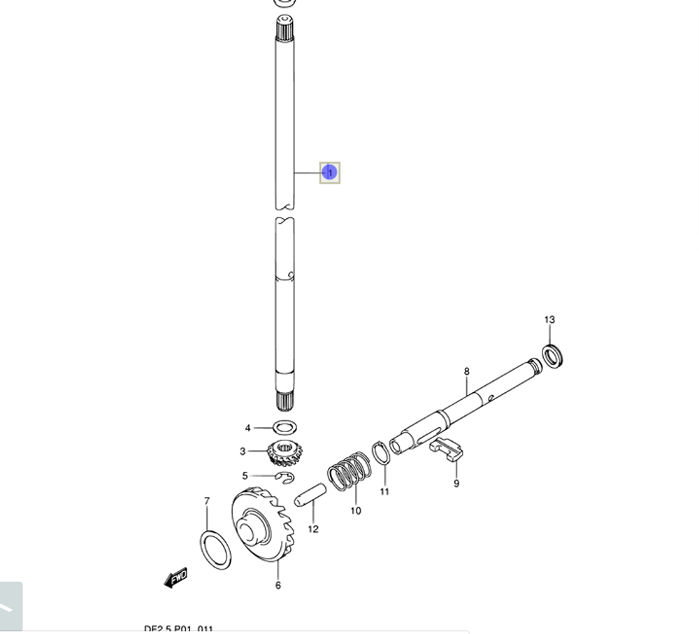 Вал вертикальный для лодочных моторов Suzuki DF2,5 2006-2011
