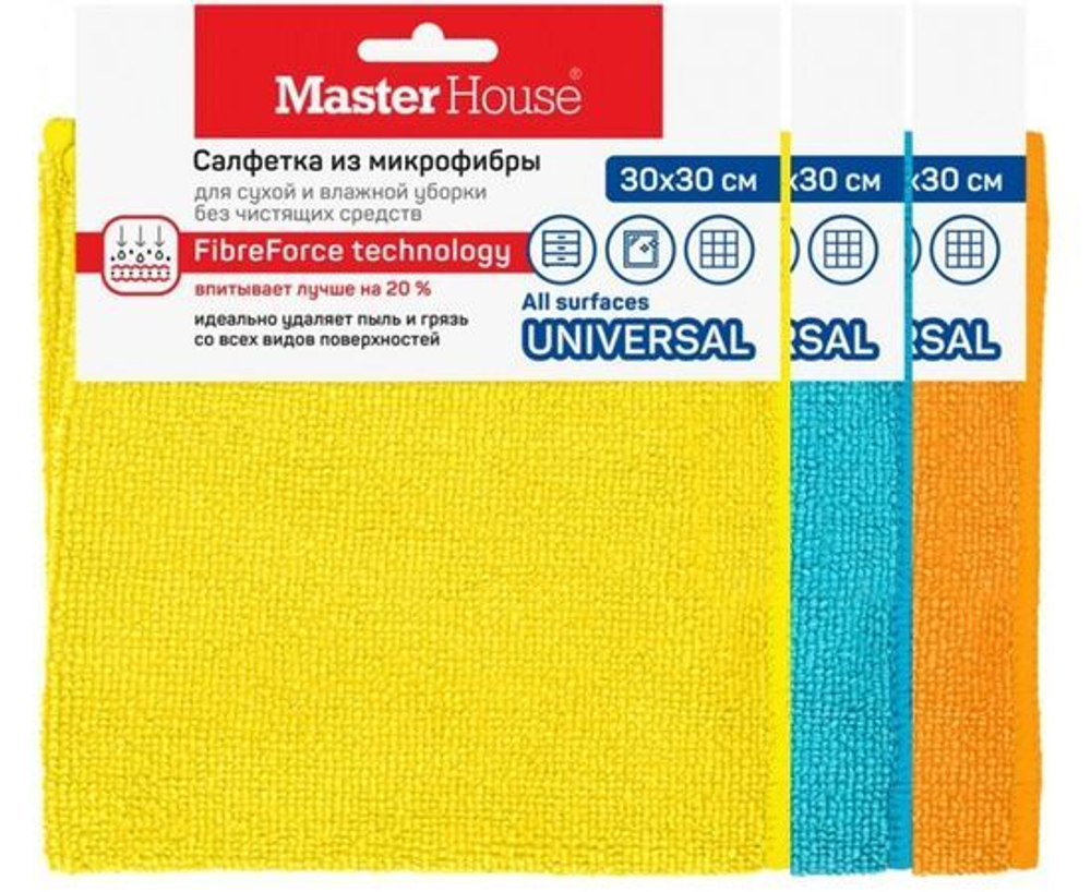 Салфетка из микрофибры 30х30см, 220гр/м2, бельгийская вафля, M-03, 60158 Master House