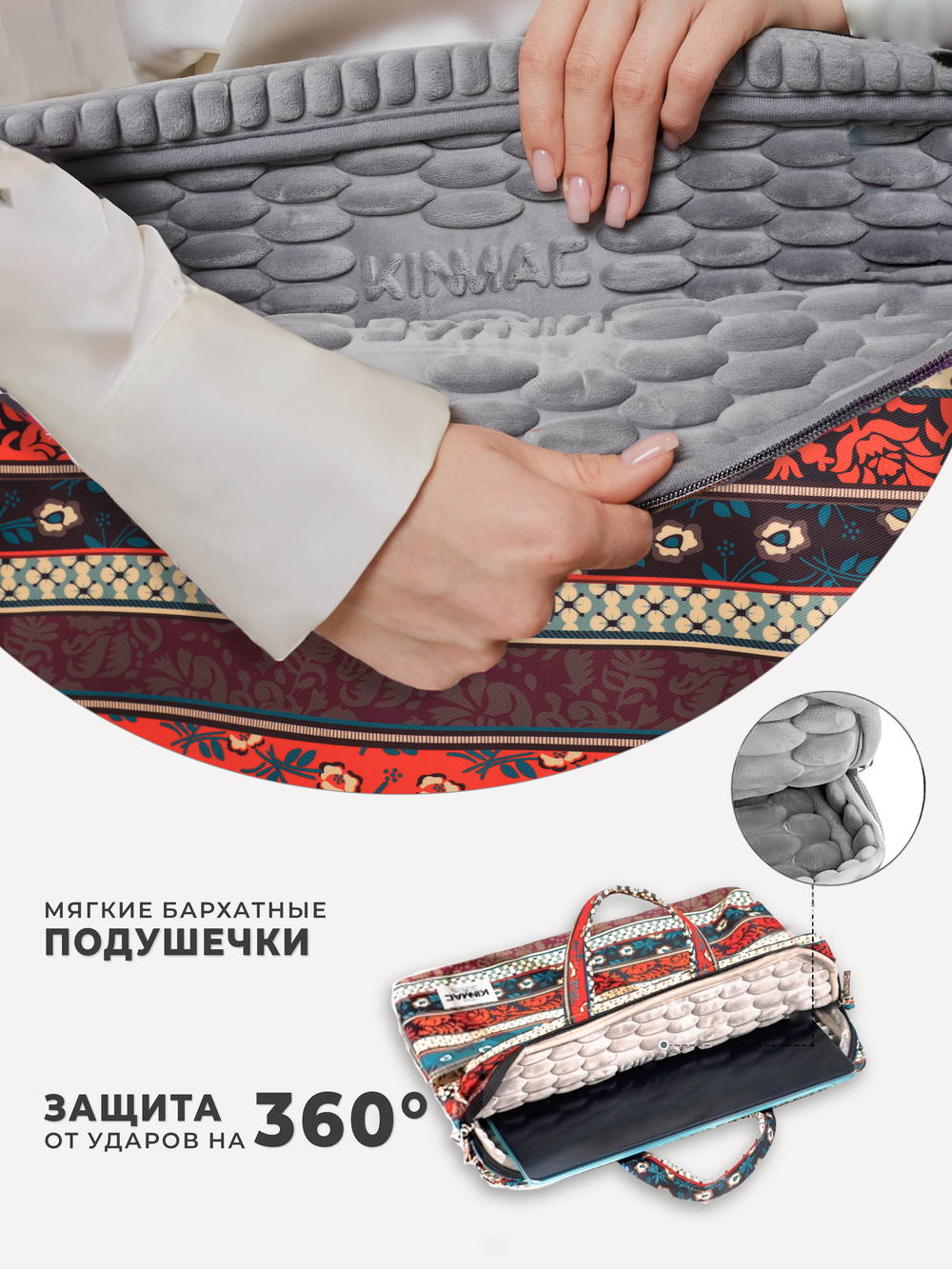 Сумка для ноутбука 15,6" и 17" с ремнем на плечо и 3 отделениями (Бохо)