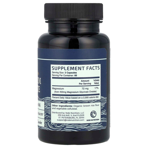 Nobi Nutrition, Глицинат магния, максимальное усвоение, 120 капсул (200 мг на капсулу)