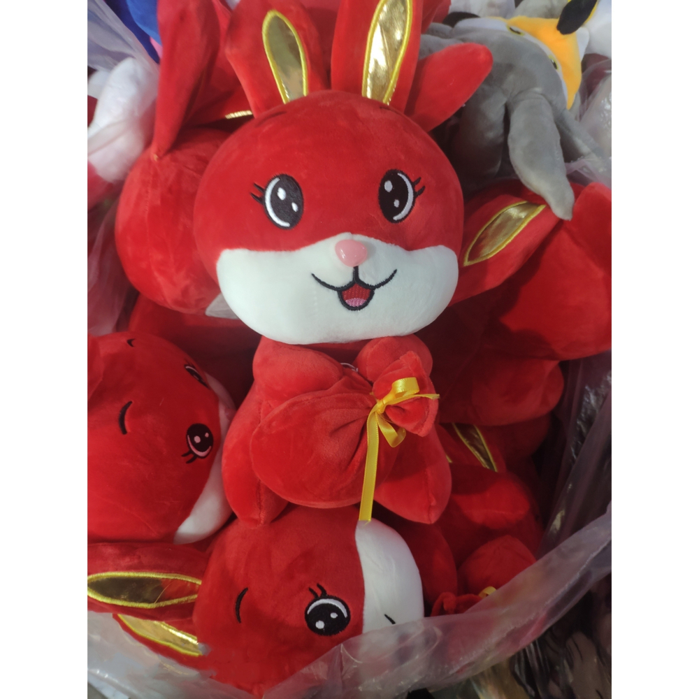 Мягкая игрушка "Зайка красная с мешком" 25см