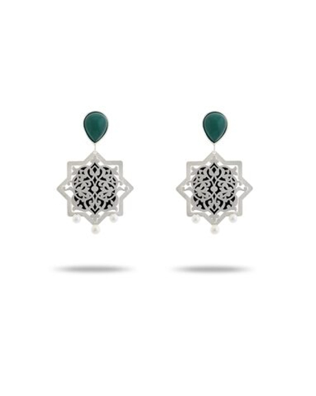 Серебряные серьги с зеленым агатом Dorkhaneh 90220420 Иран