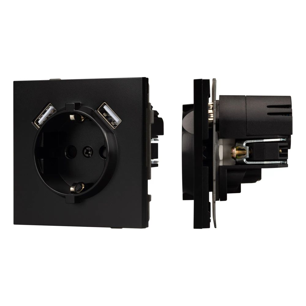 Механизм розетки с USB зарядкой SCT-TENDO-MUAA-PL-BK (230V, 16A) (Arlight, Черный) 054083