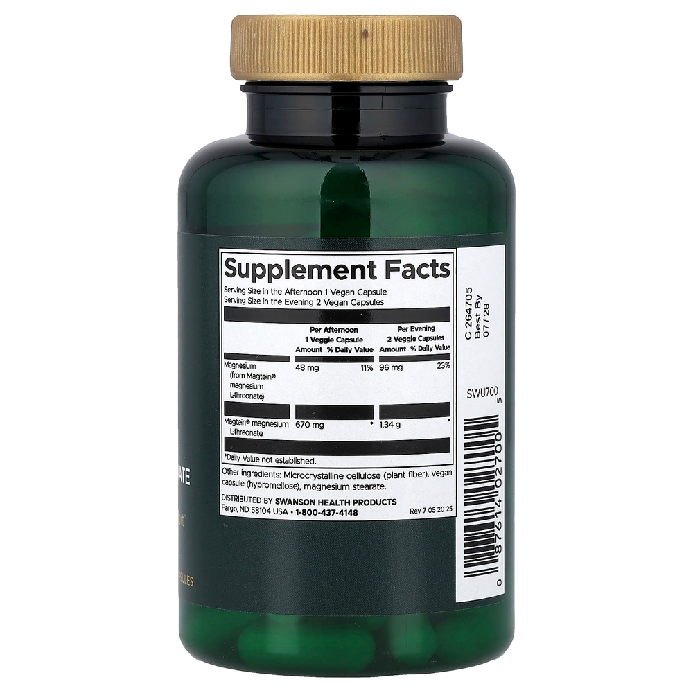 Swanson Vitamins, L-треонат магния с Magtein®, 90 веганских капсул