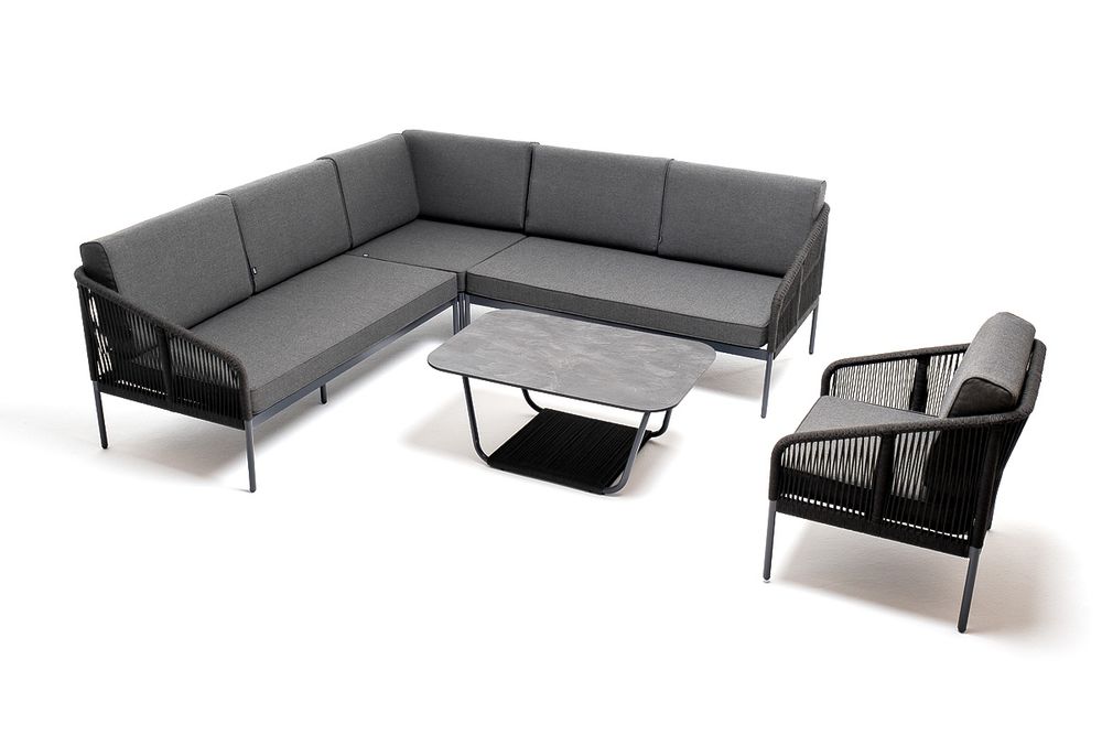 "Канны" модульная угловая лаунж-зона из роупа (веревки), цвет темно-серый