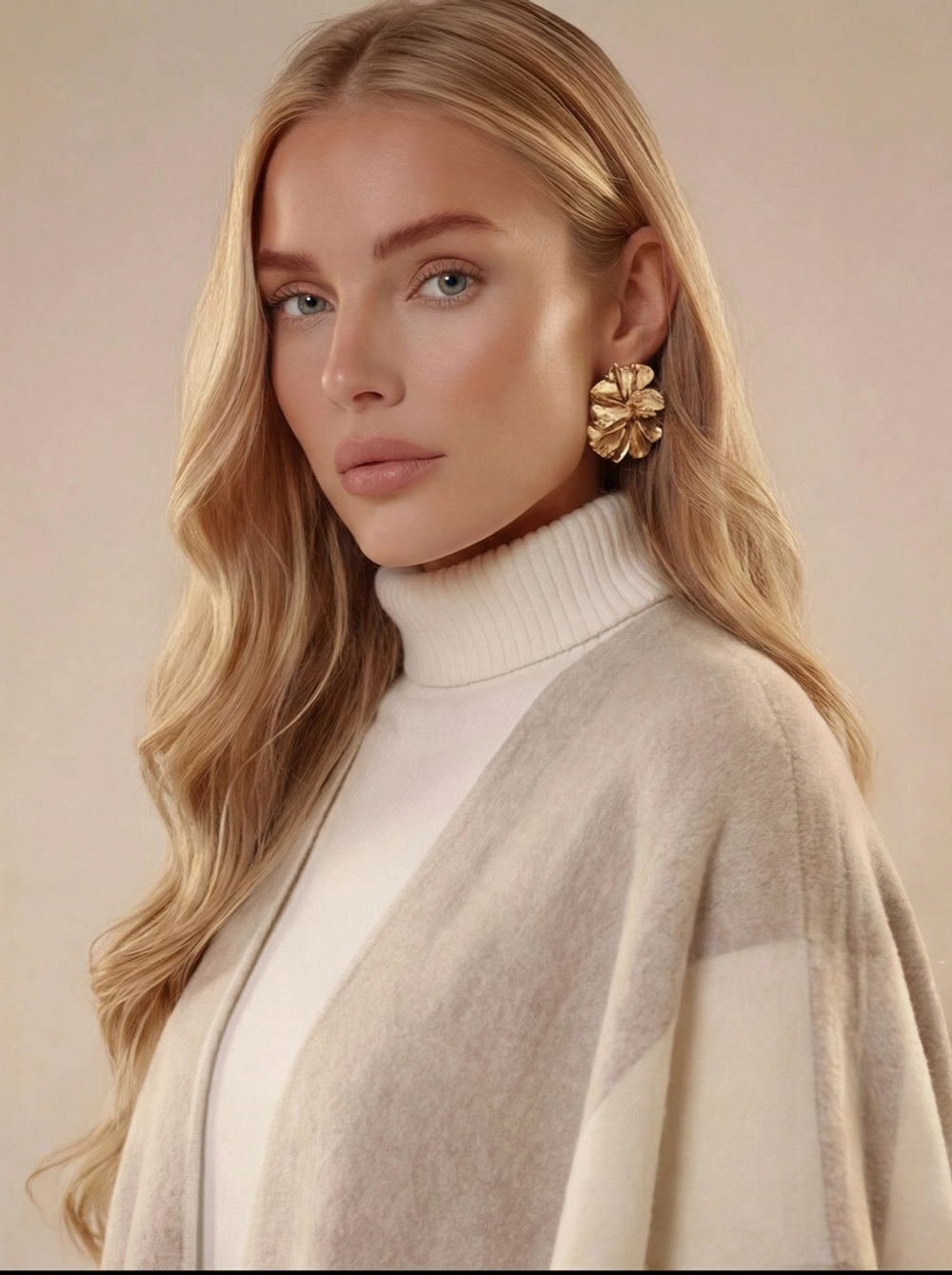 Пончо кашемир бежевое