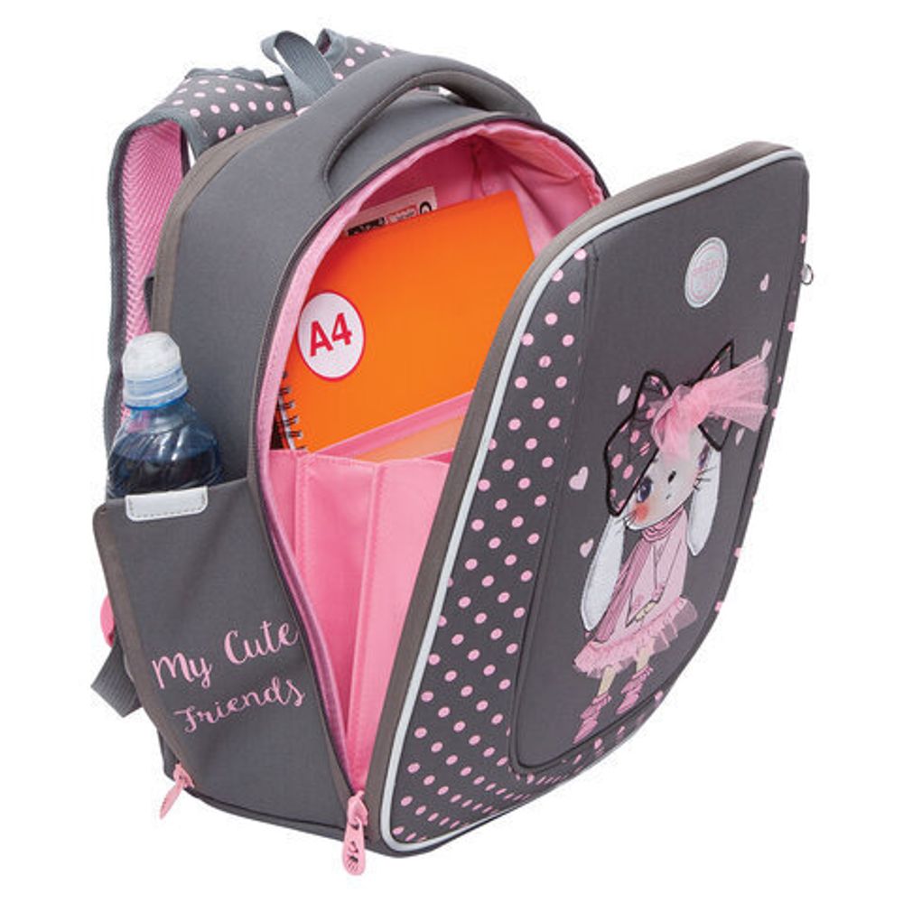 Ранец GRIZZLY анатомическая спинка, с брелоком, для девочек, "RABBIT", 36х29х18 см, RAf-292-3/2