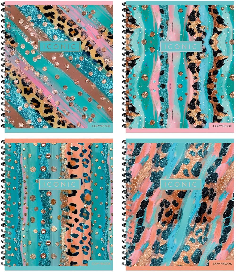 Тетрадь А5 48л кл. гребень Полином "Pastel Gold Leopard" УФ-лак, 4 дизайна, БЕЗ ПОЛЕЙ