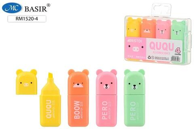 Набор текстовыделителей 4цв. мини 5,4*2 см. пастельные, бокс (Basir)