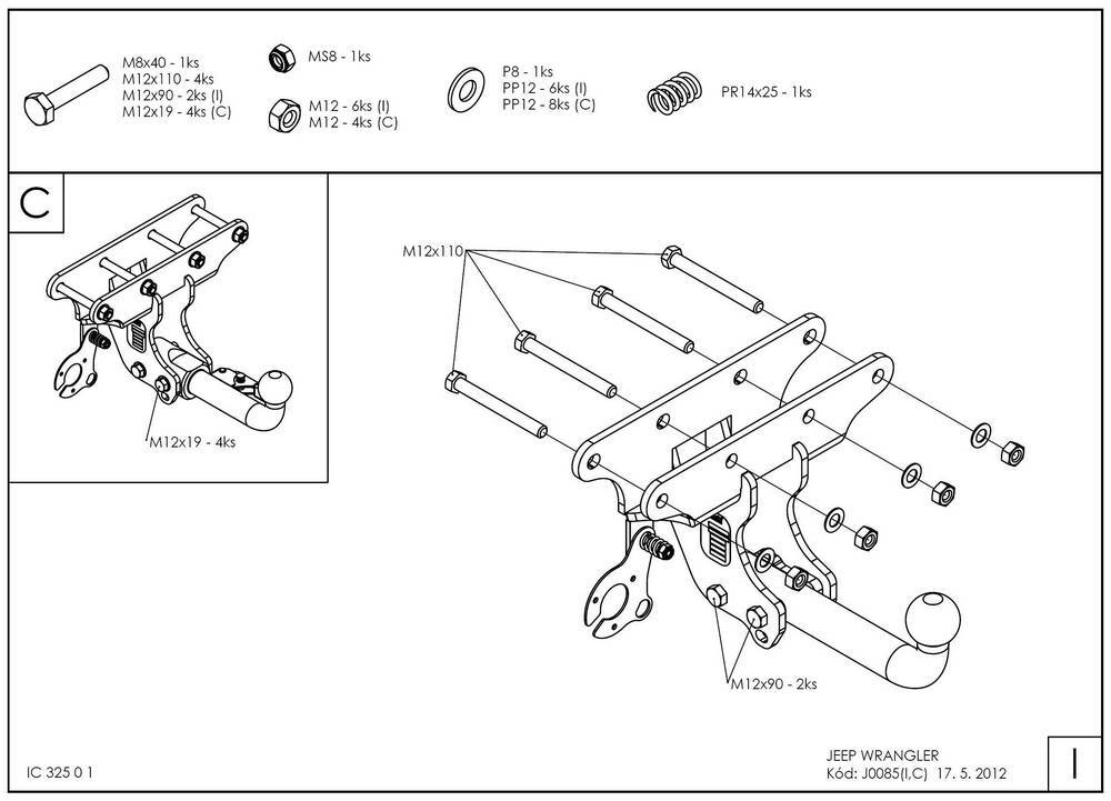 Фаркоп оцинкованный Galia J008С для Jeep Wrangler JK 2007-(паспорт и сертификат в комплекте)(без электрики)