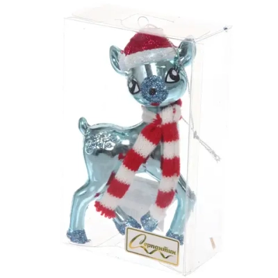 Елочная игрушка «Оленёнок в шапочке» 7*4*13 см, Голубой