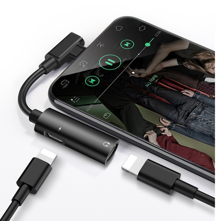 Аудио адаптер HOCO LS18 Lightning 8-pin на 2хLightning 8-pin, зарядка и аудио, DC, 0.116м, TPE (серы