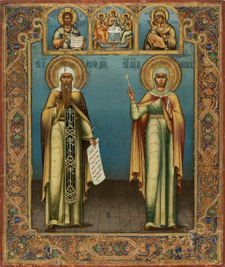 Икона святые Иоанн Дамаскин и мученица Агриппина на дереве на левкасе