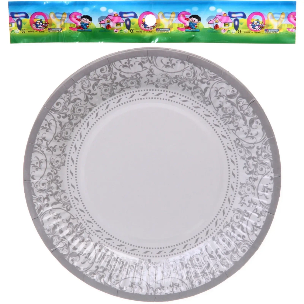 Тарелка бумажная 18 см в наборе 10 шт «Орнамент», серебро