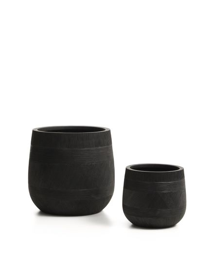 Набор из двух черных кашпо Tival с эффектом цемента, диаметр 50 см/34 см