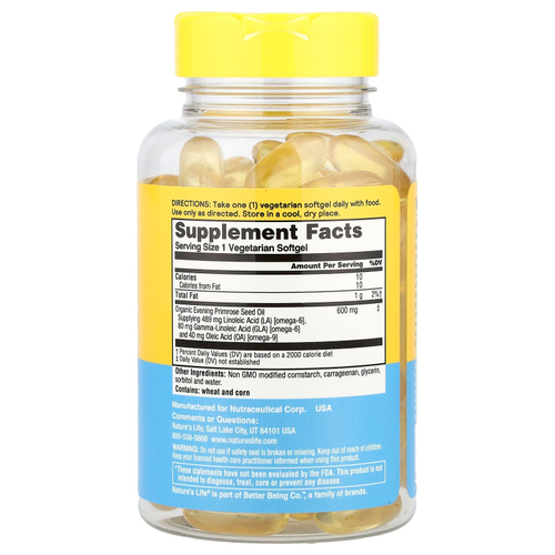 Nature's Life, масло первоцвета вечернего, 600 мг, 90 капсул