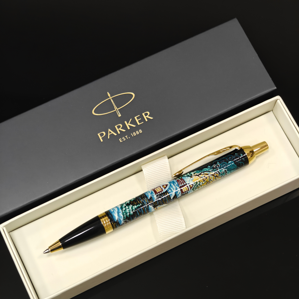 Ручка "Деревенский пейзаж" с ручной росписью Палех в коробке