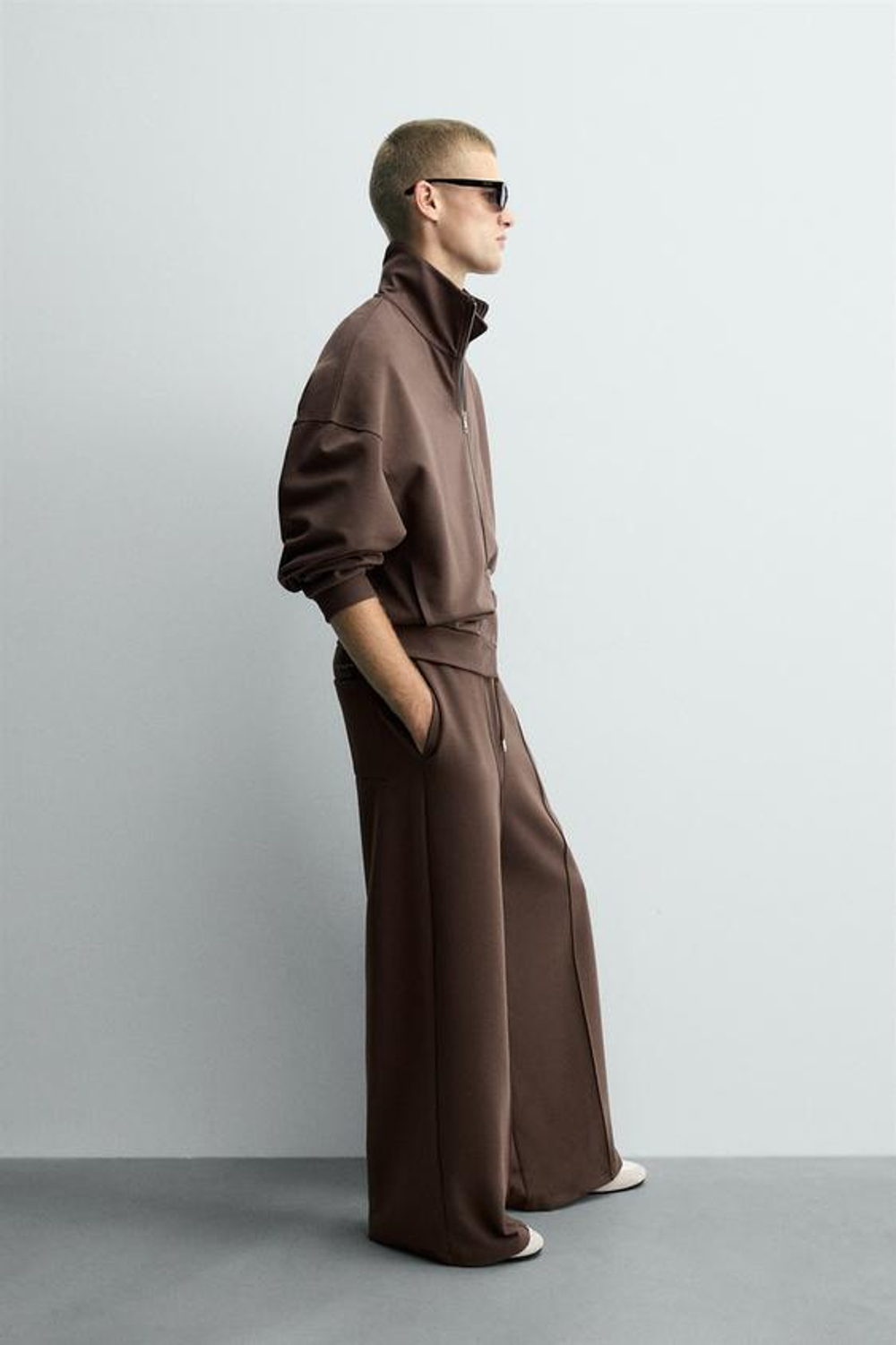 ZARA БРЮКИ ИНТЕРЛОК С ЛОГОТИПОМ, ШОКОЛАДНЫЙ