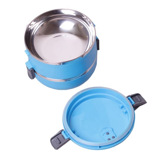 Ланч бокс двойной 1400 мл. круглый Kamille КМ-2106 (пластик, нержавеющая сталь)