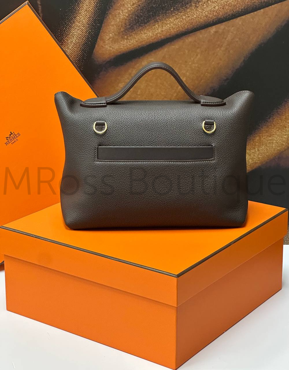 Женская сумка Hermes темно-коричневого цвета