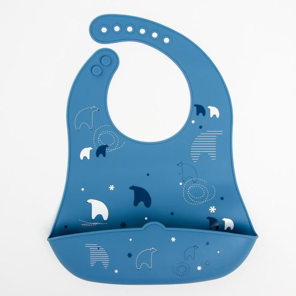 5491976 Нагрудник детский «Северный мишка», силиконовый с карманом, цвет голубой