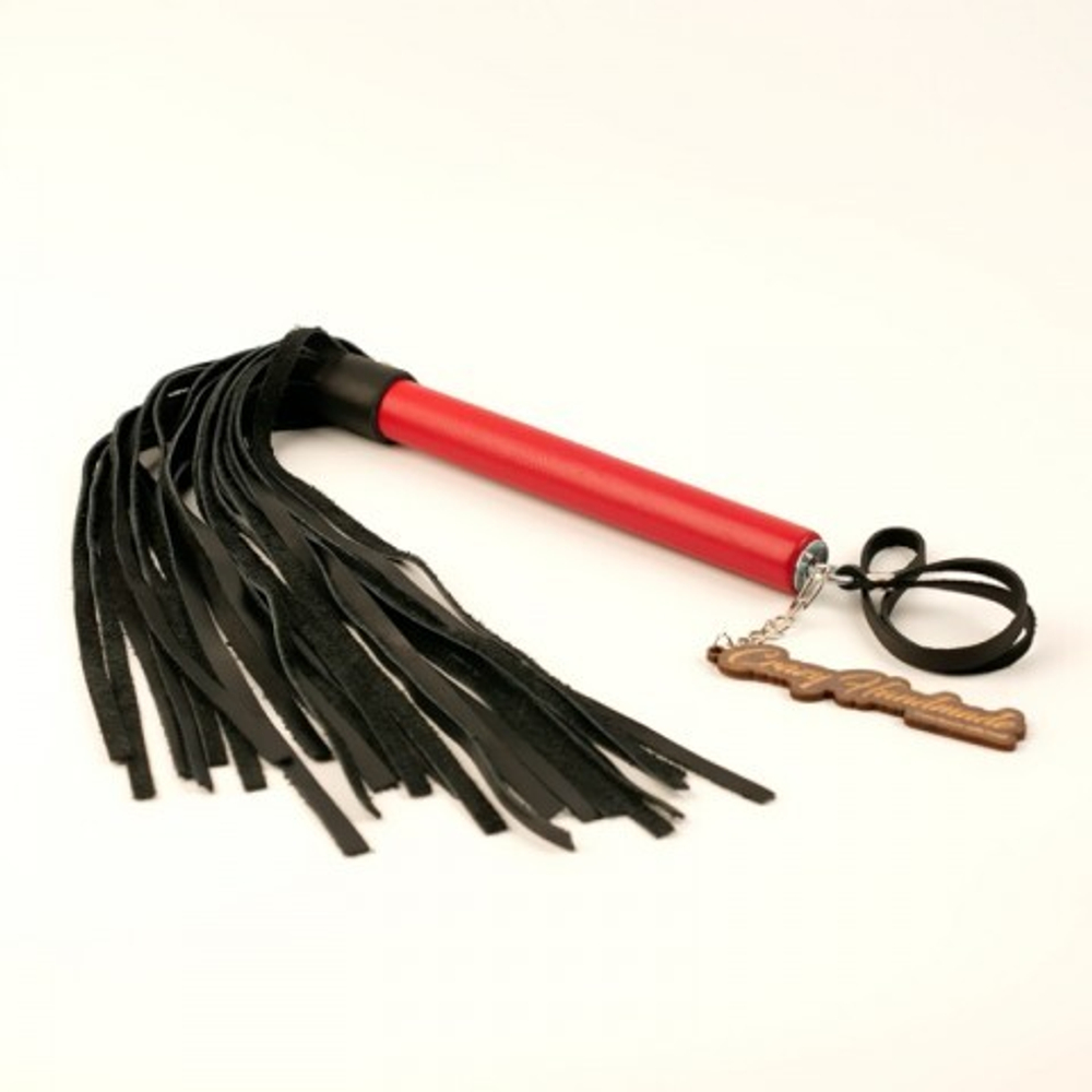 Плеть из натуральной кожи с красной ручкой