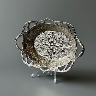 Конфетница, лукумница "Восток" с ручками/Busem. Турция (серебристый)