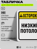 Табличка для обеспечения безопасности "Осторожно, низкий потолок", для офиса, по охране труда для предприятия, организаций, 40х30 см, Silver Plane x Айдентика Технолоджи