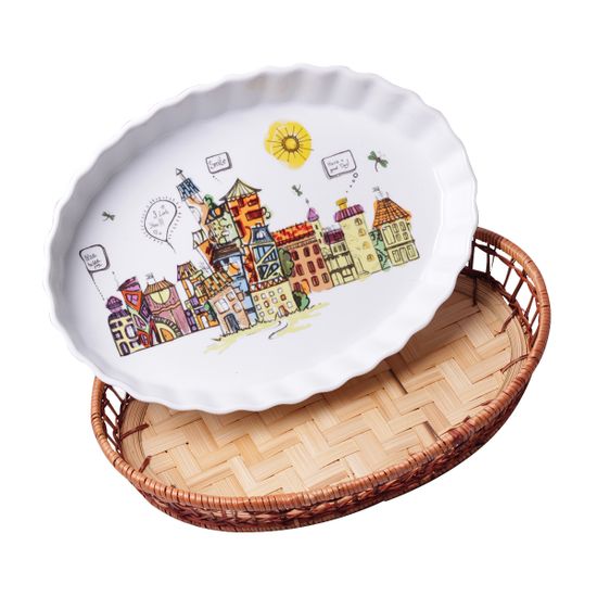 Форма керамическая для запекания 2,1 л. овальная Kamille KM-6300 (33х24х4,5 см) с ротанговой корзинкой