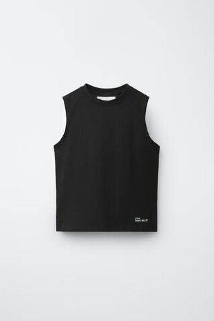 ZARA ОДНОТОННАЯ ФУТБОЛКА БЕЗ РУКАВОВ, ЧЕРНЫЙ