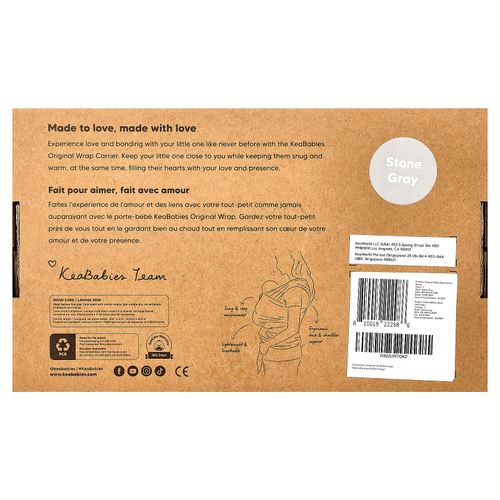 KeaBabies, Original Baby Wrap-перевозчик, для детей в возрасте 0–36 месяцев, каменно-серый, 1 шт.