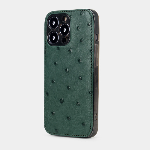 Чехол для iPhone 15 Pro из кожи страуса, зеленого цвета