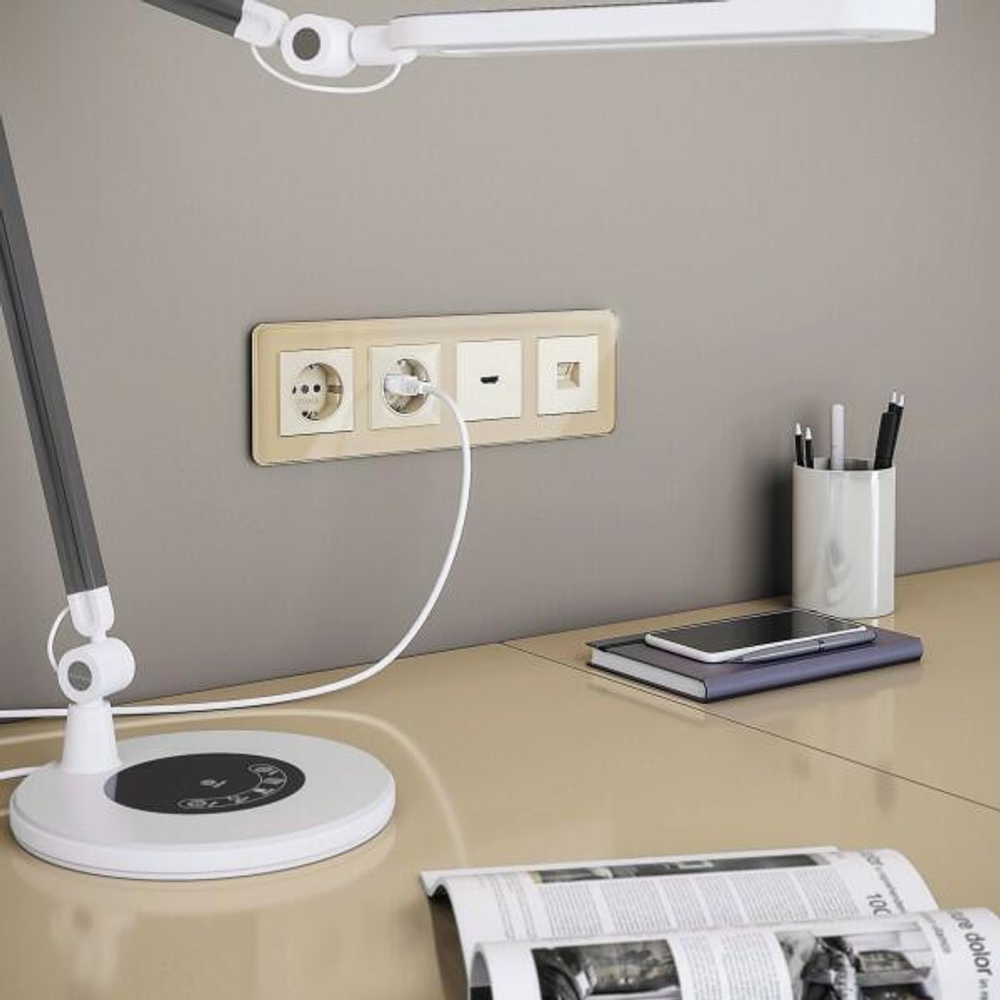 Рамка на 4 поста Elite (айвори, стекло)