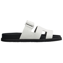 Hermes Chypre leather flat-bottomed one-word fashion sandals women's white, H211114Z 90