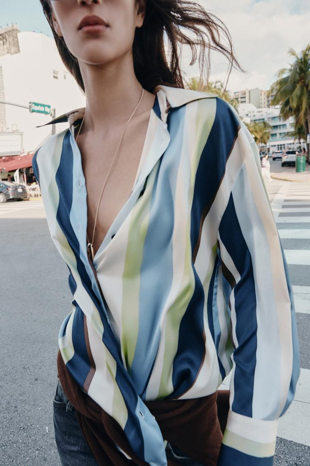 ZARA АТЛАСНАЯ РУБАШКА В ПОЛОСКУ, РАЗНОЦВЕТНЫЙ