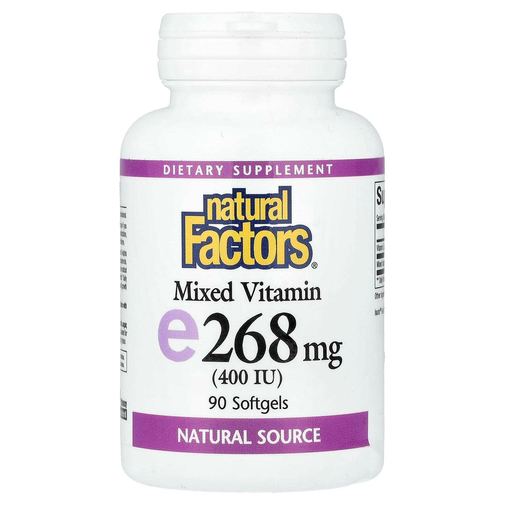 Natural Factors, Смешанный витамин E, 268 мг (400 МЕ), 90 мягких таблеток